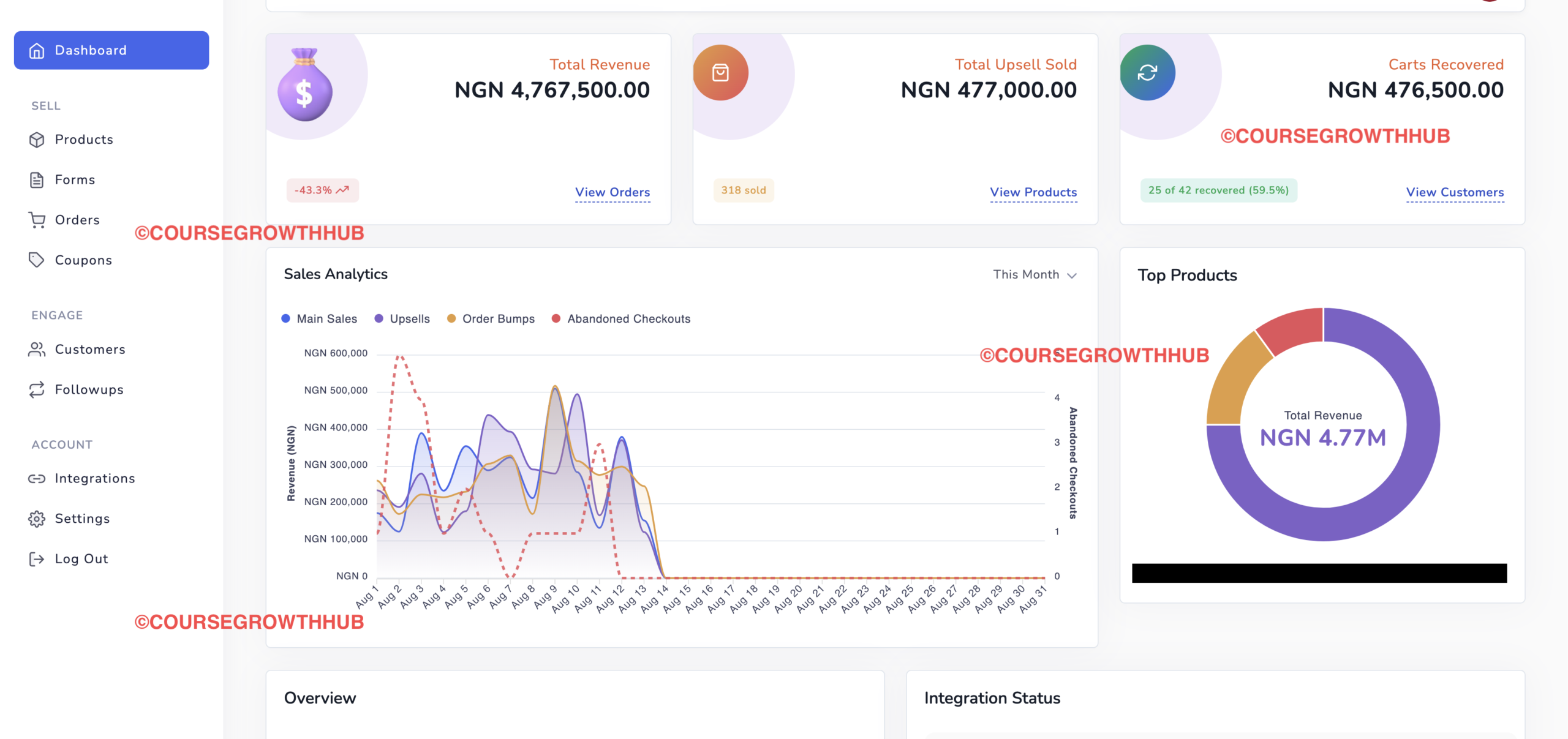 This month revenue dashboard